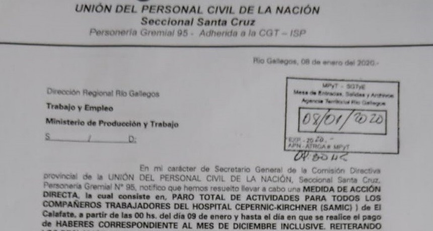 SAMIC. Trabajadores de UPCN de paro por tiempo indeterminado