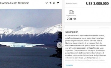 Otro m&aacute;s: por U$s 3 millones ofrecen 700 hect&aacute;reas frente al Glaciar
