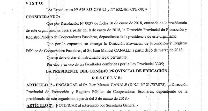 Canale est&aacute; al frente de las cooperadoras escolares