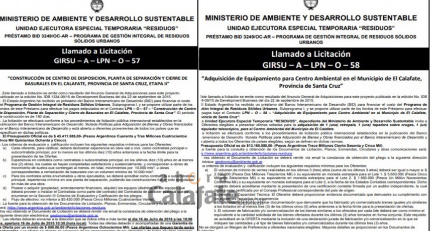 Nación lanzó licitaciones para la nueva planta de tratamiento de El Calafate.