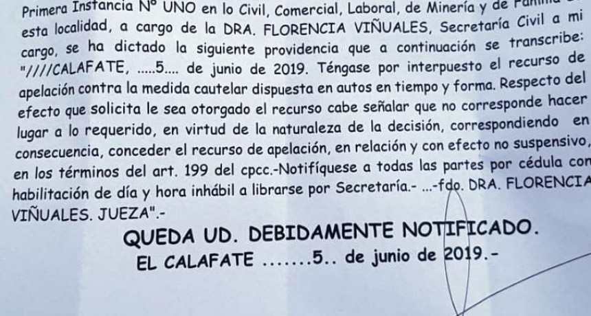 Caso Chalt&eacute;n. Provincia apel&oacute; la cautelar que suspende elecciones a diputados