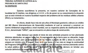 Basurales. ¿Qué dice la carta entregada por concejales a los máximos jueces de Santa Cruz?