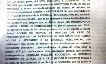 Defensor&iacute;a interviene ante constantes paros en la Escuela 80 